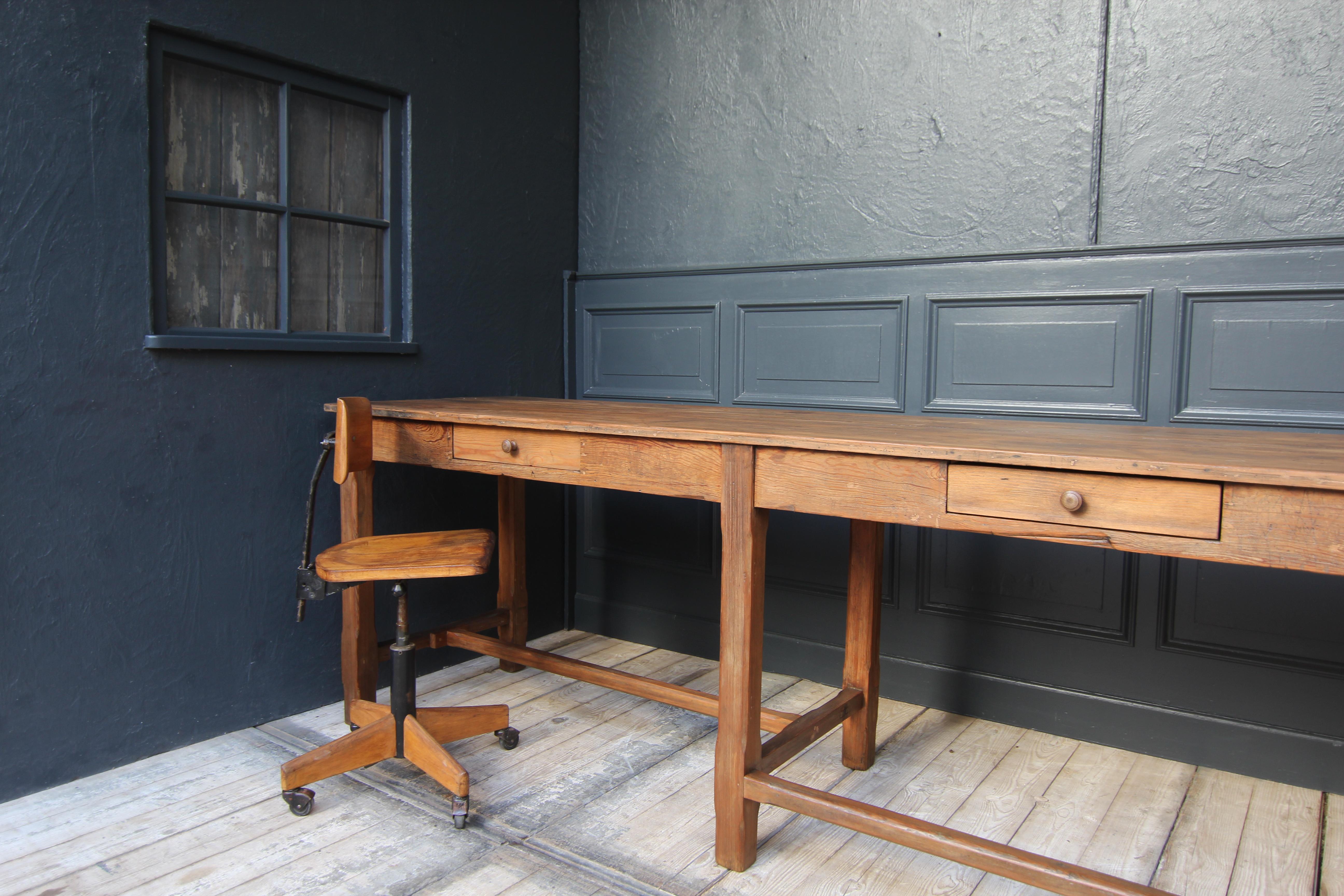 European Large Early 20th Century Pine Work Table or Prep Table