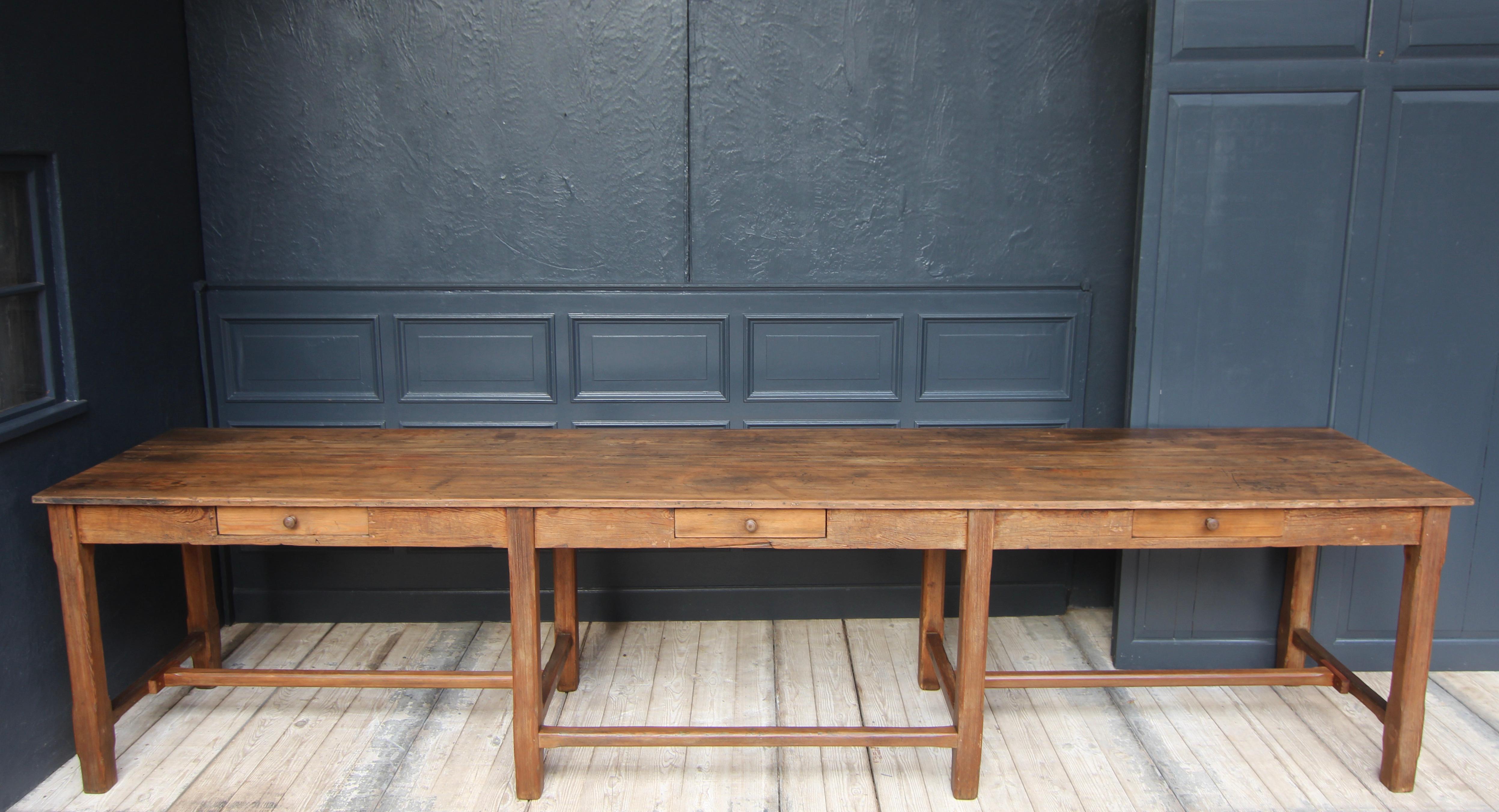 Large Early 20th Century Pine Work Table or Prep Table 1