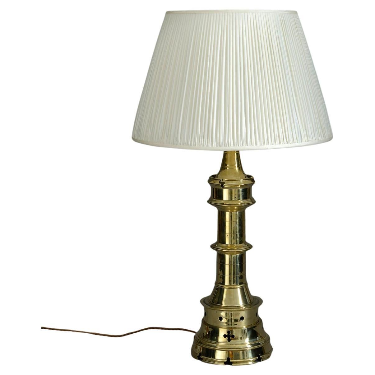 Large Early 20th Century Polished Brass Lighthouse Lamp For Sale