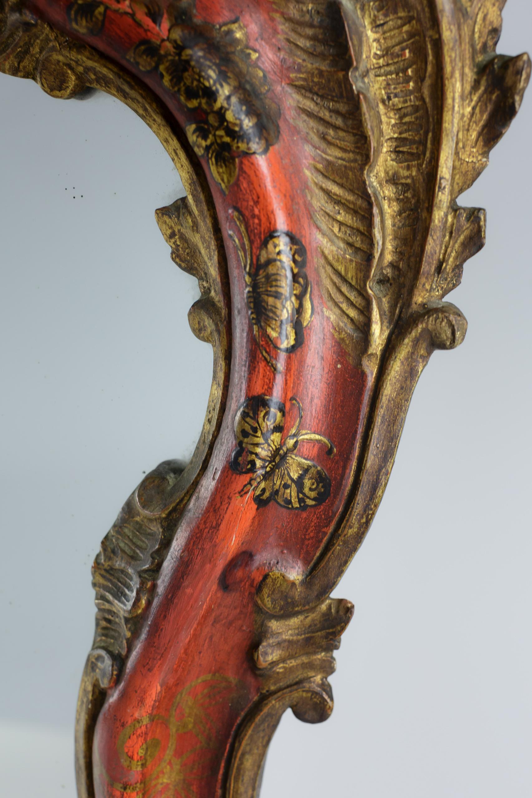 Large Early 20th Century Red Chinoiserie Venetian Mirror For Sale 6