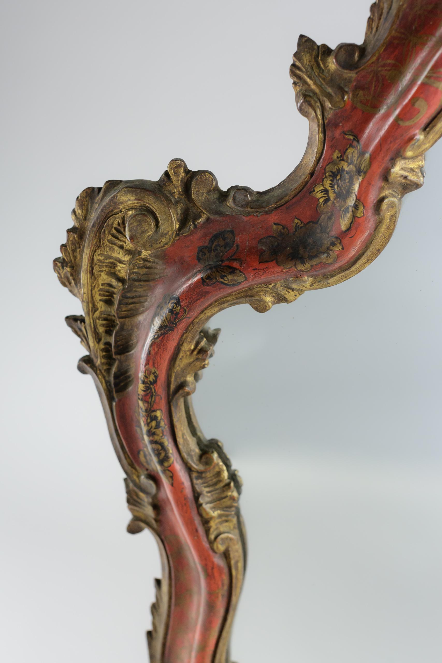 Large Early 20th Century Red Chinoiserie Venetian Mirror In Good Condition For Sale In Pease pottage, West Sussex