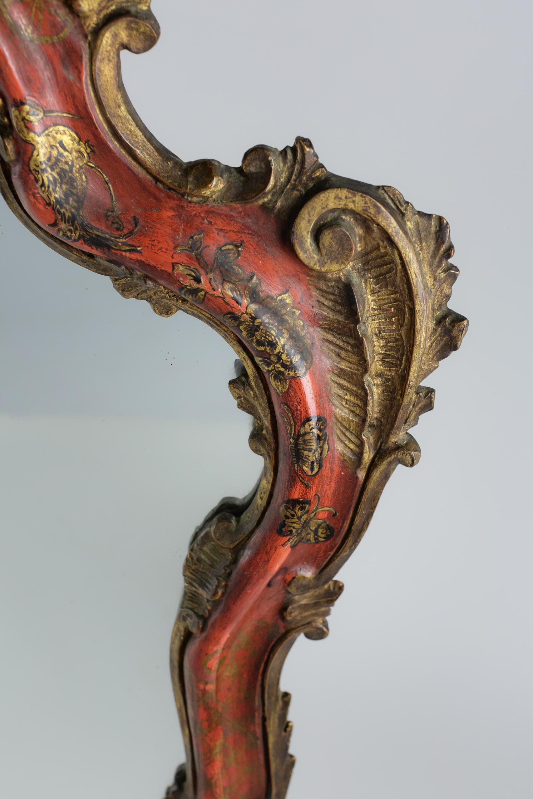 Large Early 20th Century Red Chinoiserie Venetian Mirror For Sale 1
