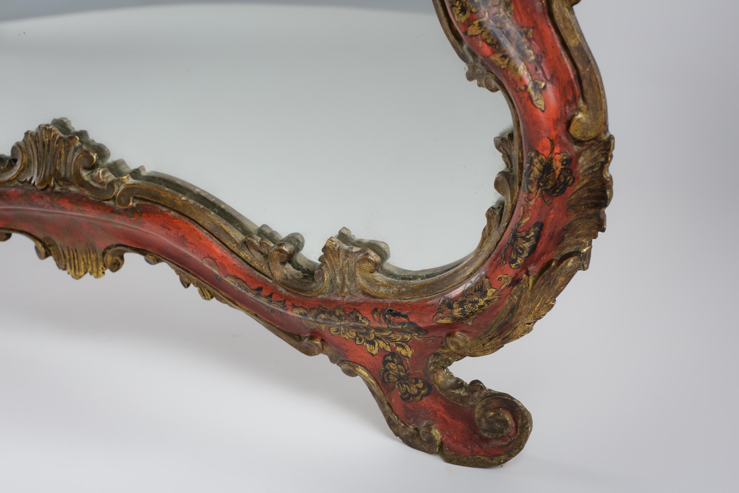Large Early 20th Century Red Chinoiserie Venetian Mirror For Sale 3