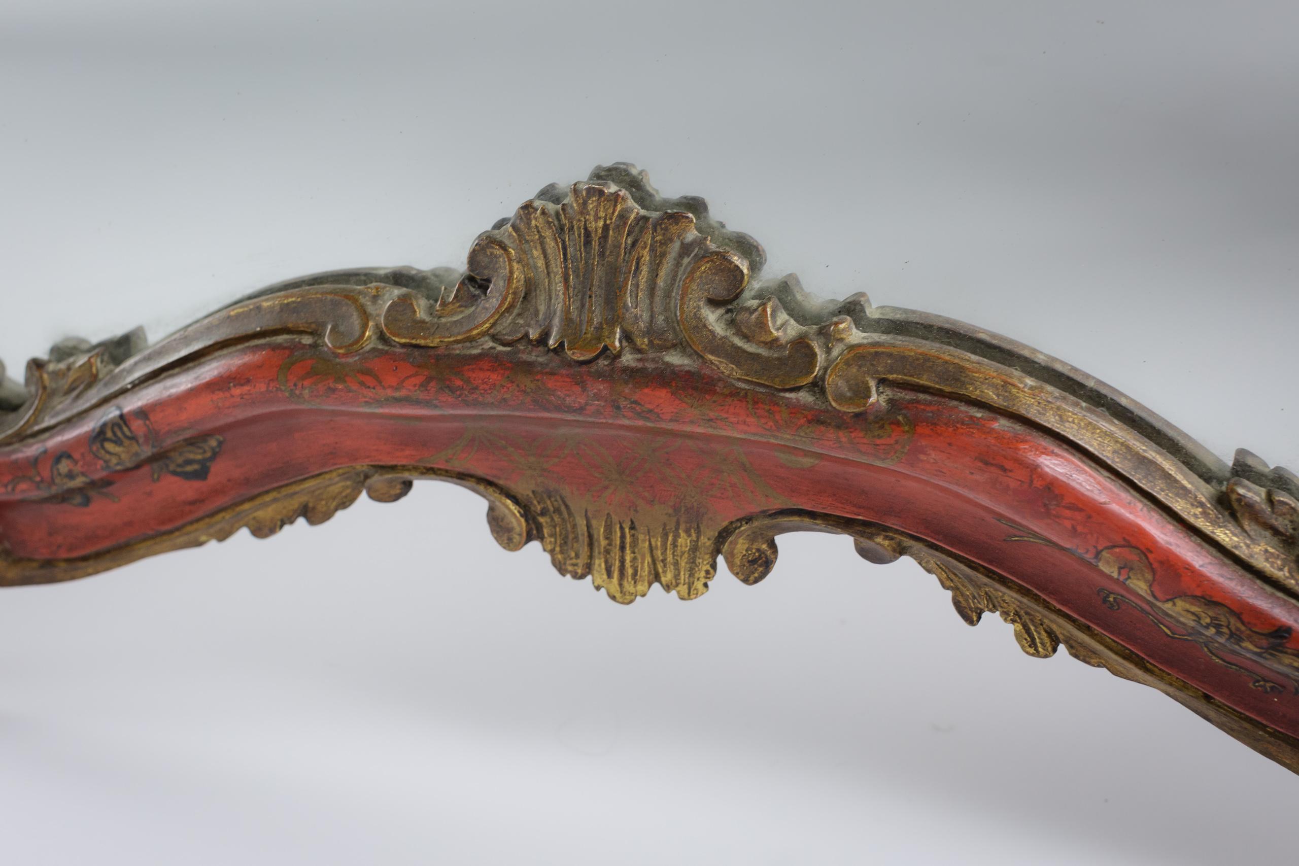 Large Early 20th Century Red Chinoiserie Venetian Mirror For Sale 4