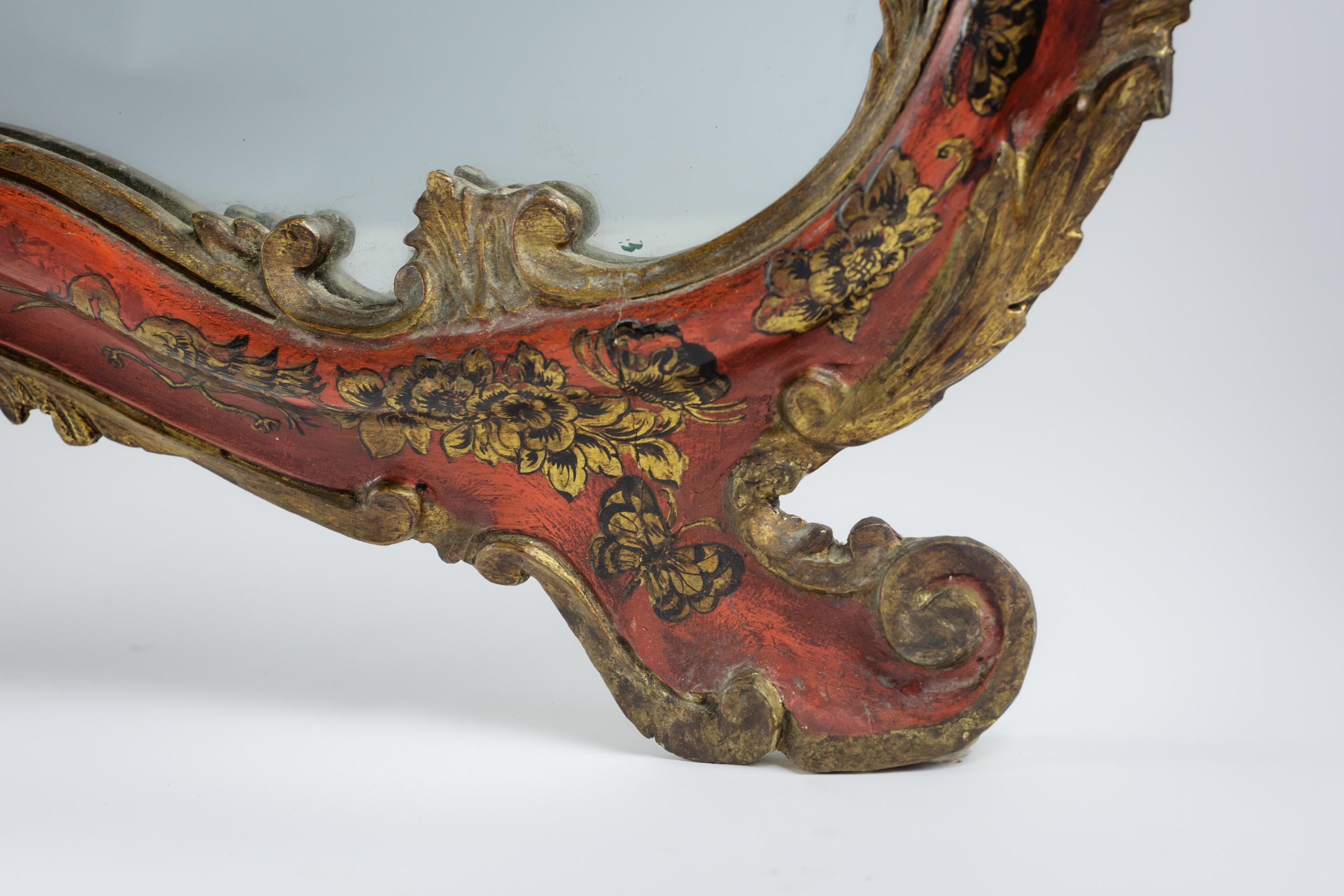 Large Early 20th Century Red Chinoiserie Venetian Mirror For Sale 5