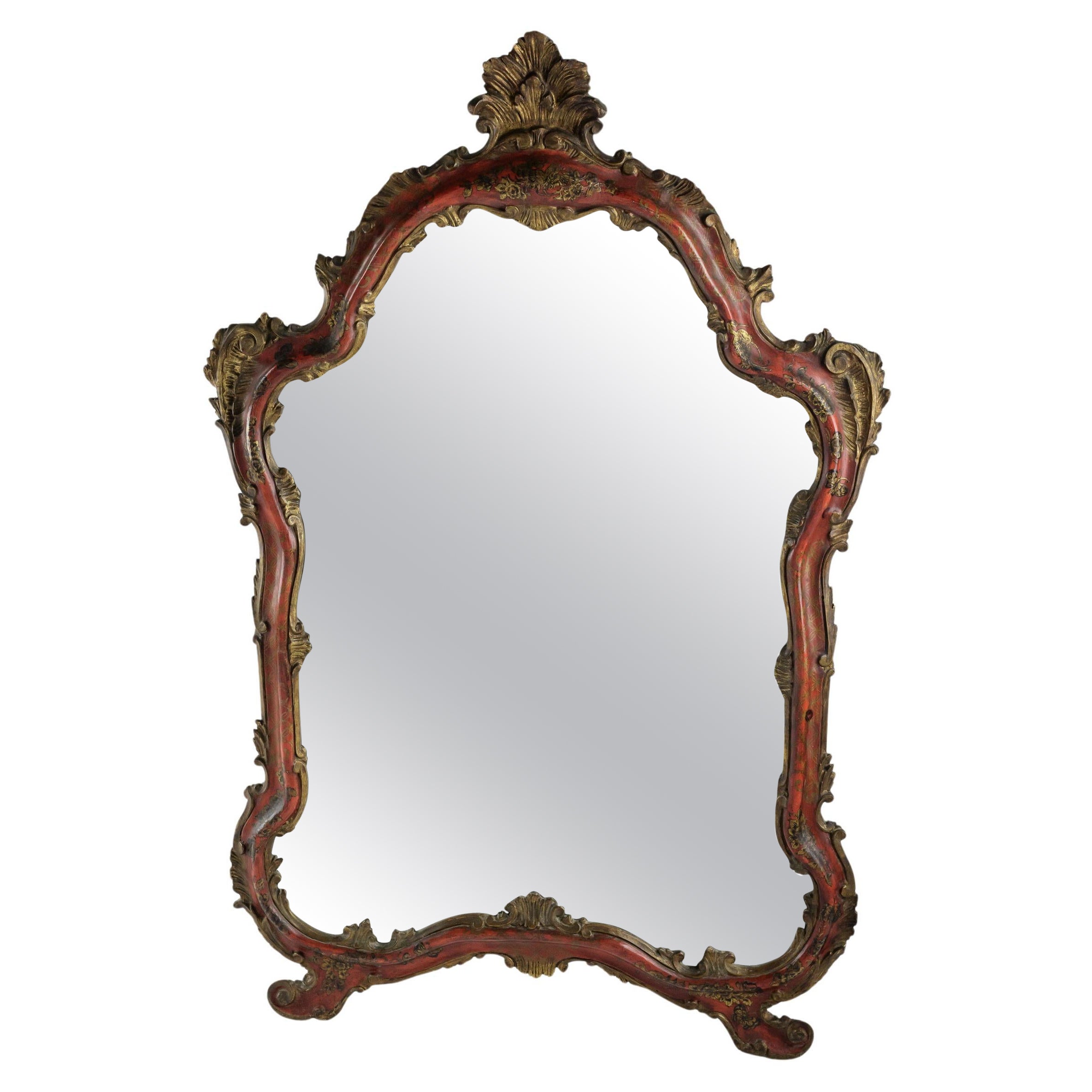 Large Early 20th Century Red Chinoiserie Venetian Mirror For Sale