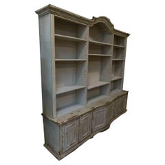 Antique Large Early 20th Century Walnut Bookshelf with Grey Patina