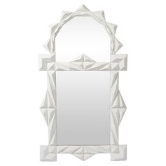 Large Early 20th Century White Geometric Tramp Art Mirror