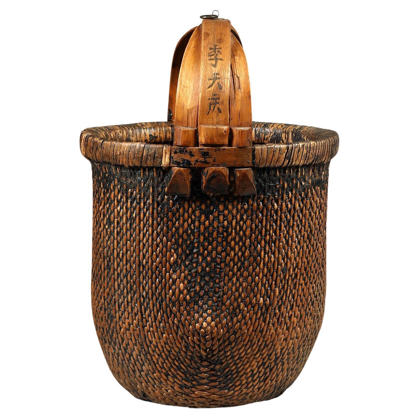 Large Early 20th Century Willow Grain Basket, China For Sale