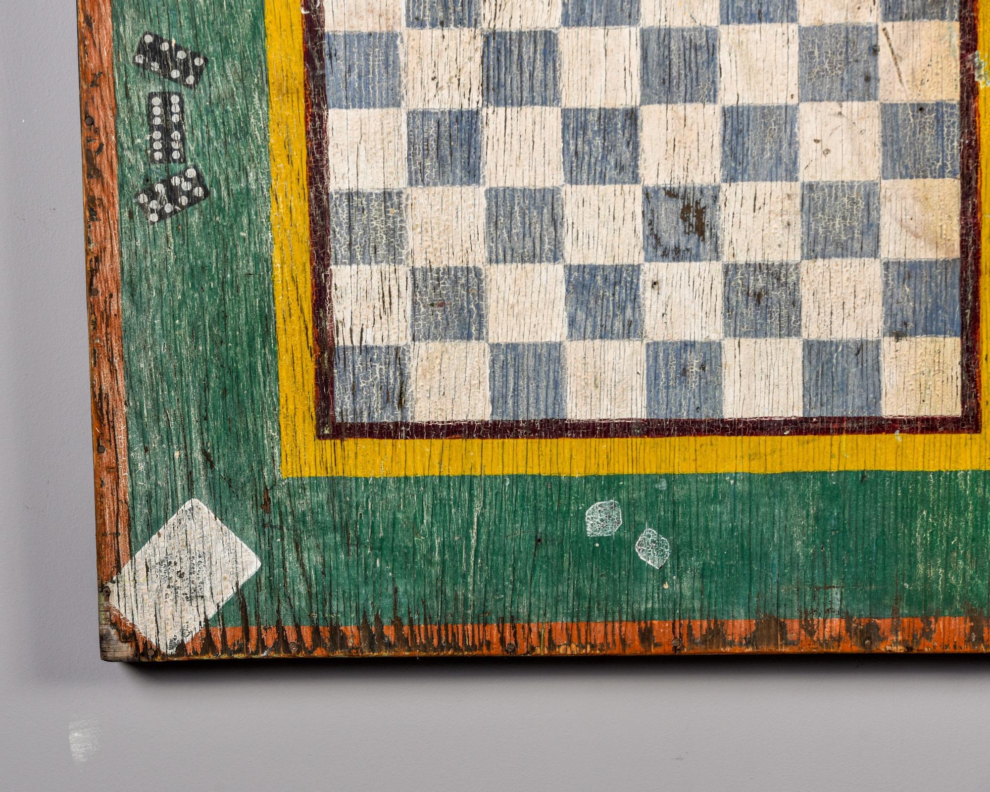 Large Early 20th Century Wooden Game Board with Original Paint In Good Condition In Troy, MI