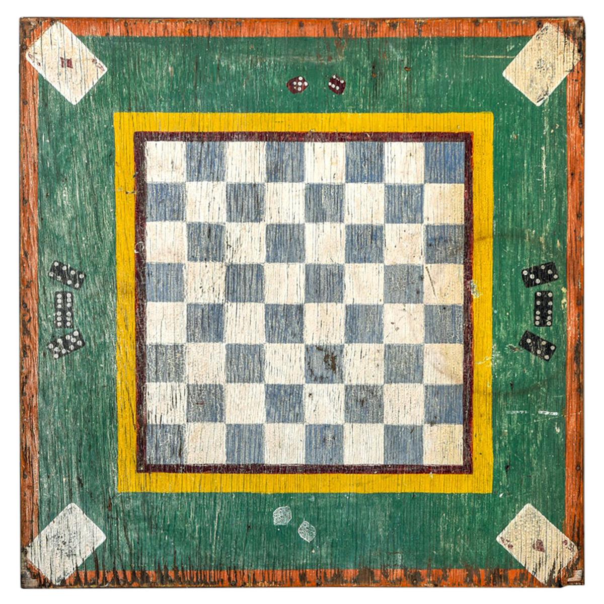 Large Early 20th Century Wooden Game Board with Original Paint