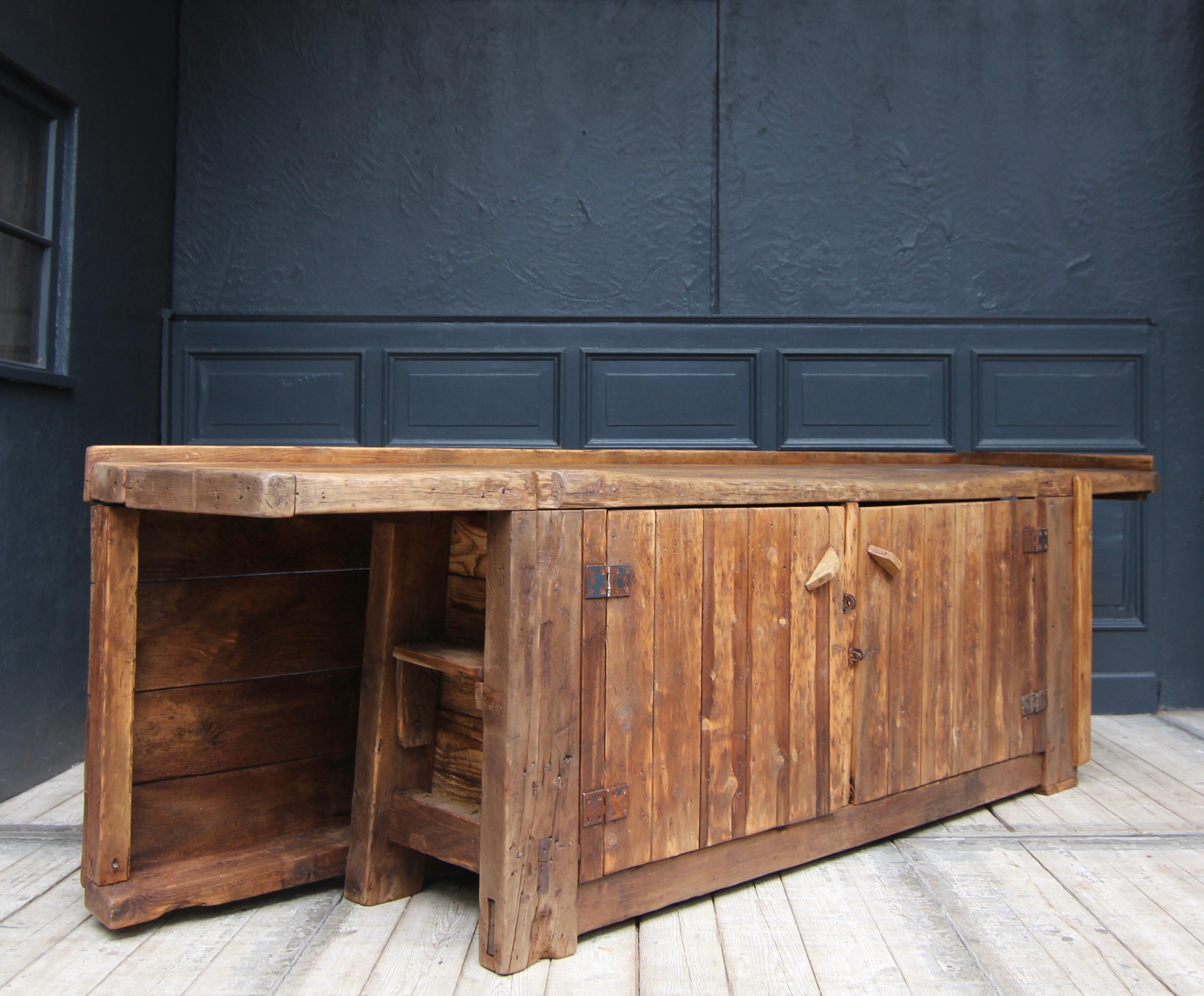 Large Early 20th Century Workbench Kitchen Island For Sale 13
