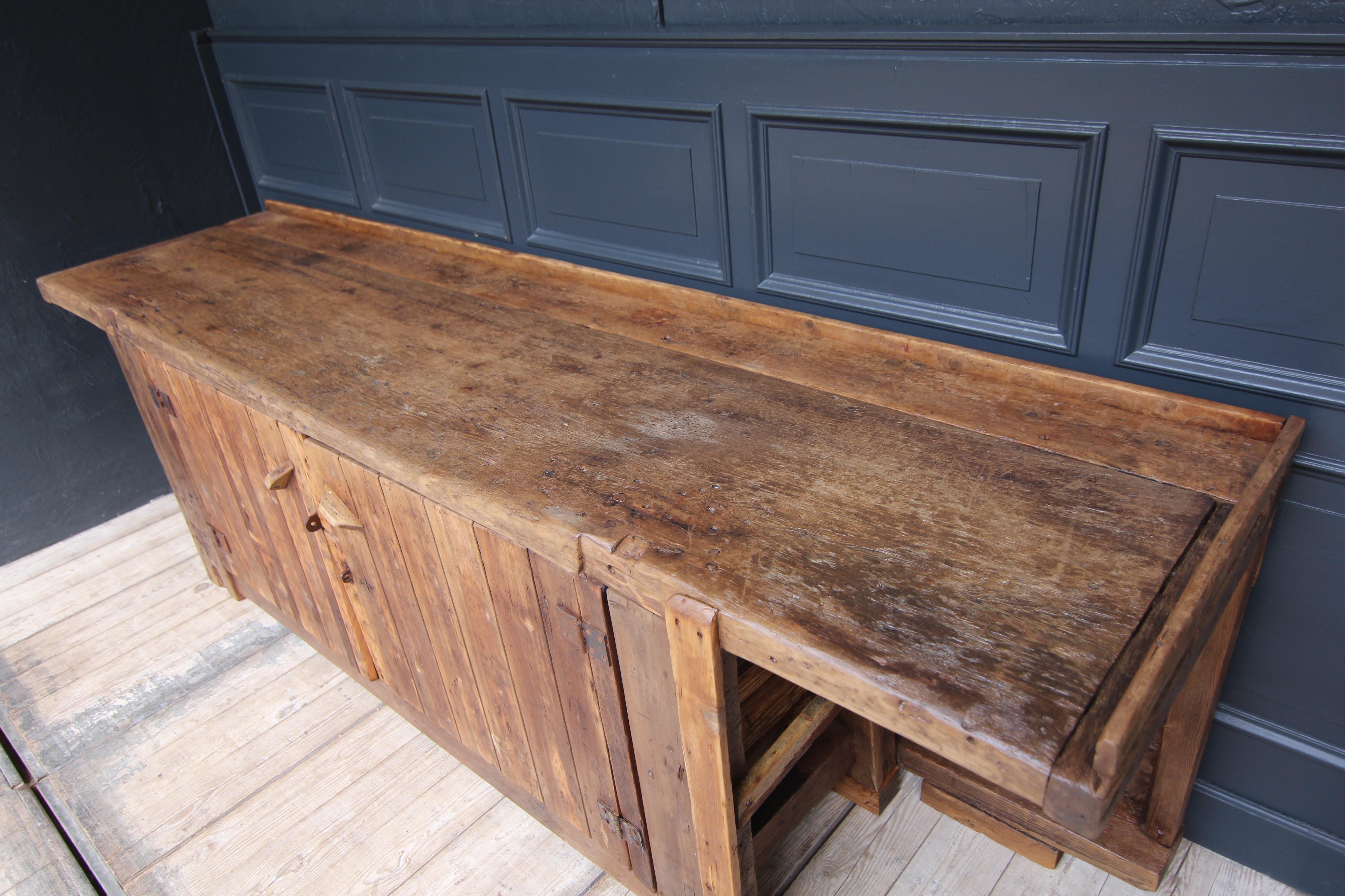 Large Early 20th Century Workbench Kitchen Island For Sale 1