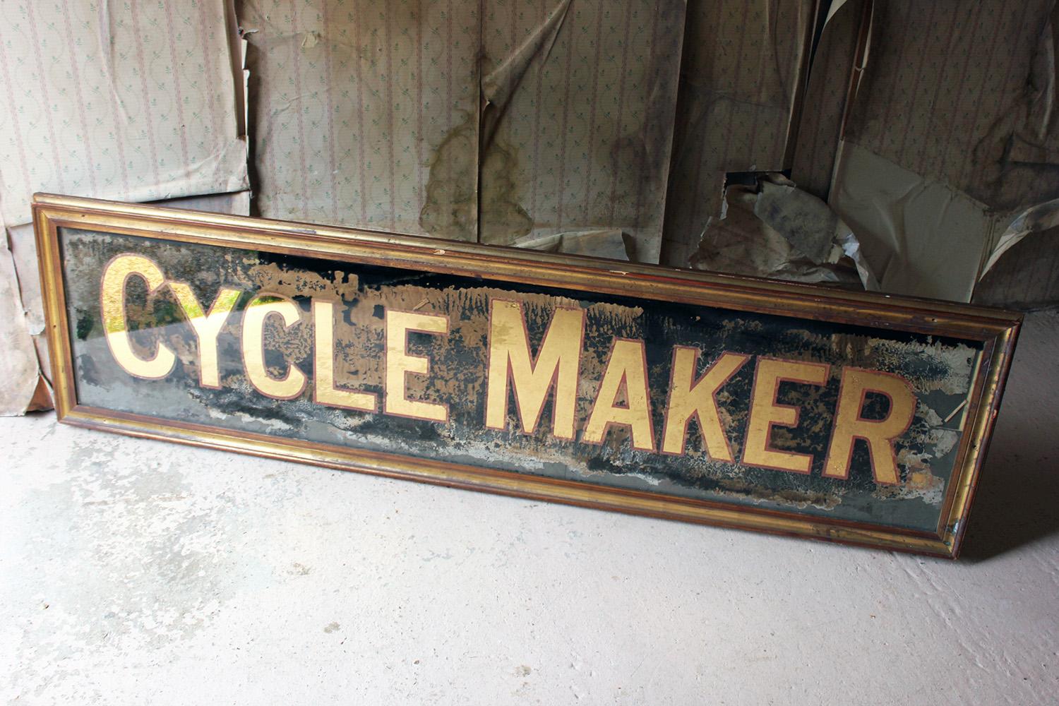 Large Reverse Glass Painted Cycle Maker Advertising Sign, circa 1930-1935 9
