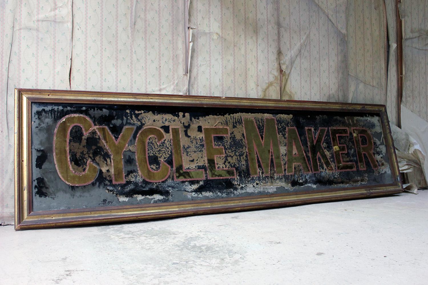 Large Reverse Glass Painted Cycle Maker Advertising Sign, circa 1930-1935 10