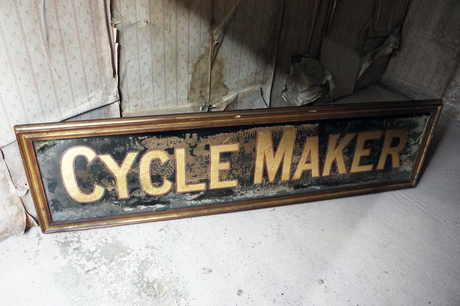 Large Reverse Glass Painted Cycle Maker Advertising Sign, circa 1930-1935 11