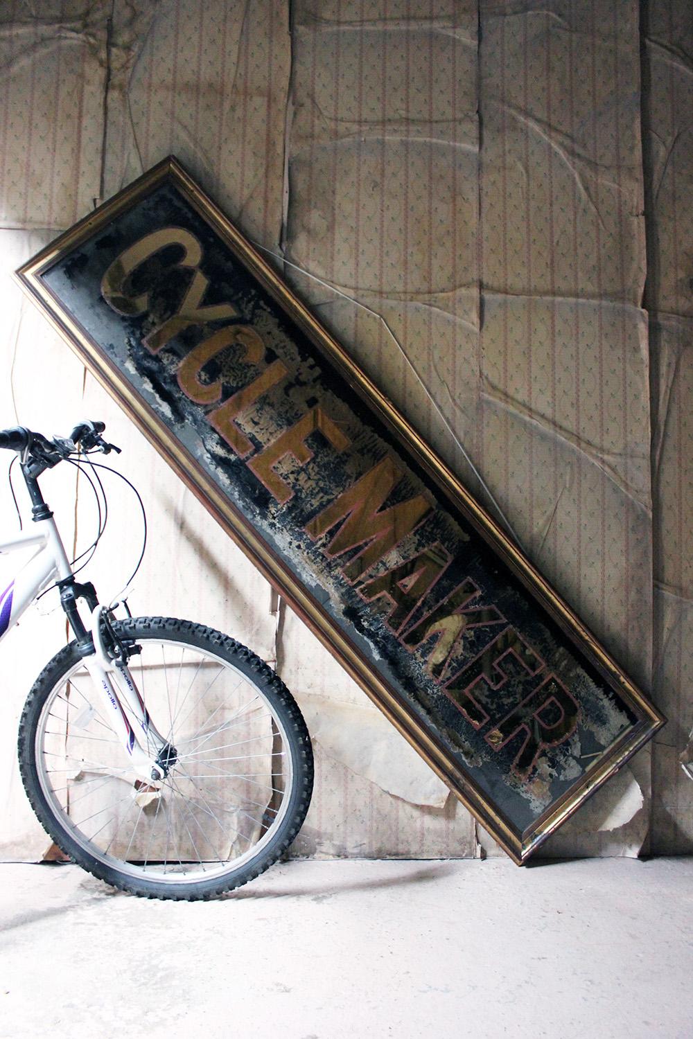 Large Reverse Glass Painted Cycle Maker Advertising Sign, circa 1930-1935 13