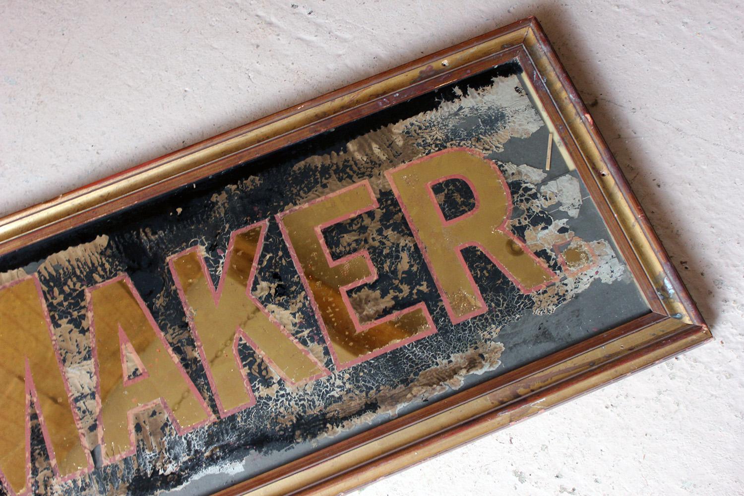 Hand-Painted Large Reverse Glass Painted Cycle Maker Advertising Sign, circa 1930-1935
