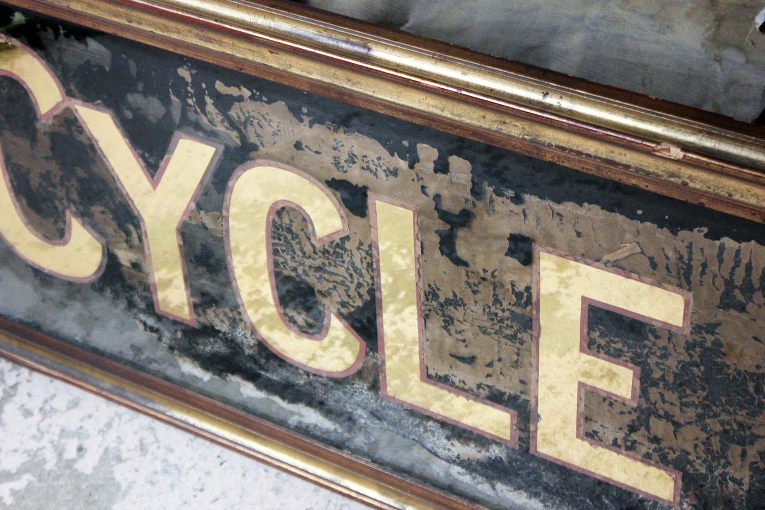 Large Reverse Glass Painted Cycle Maker Advertising Sign, circa 1930-1935 In Fair Condition In Bedford, Bedfordshire