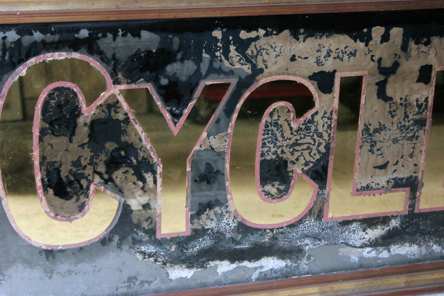 Large Reverse Glass Painted Cycle Maker Advertising Sign, circa 1930-1935 2