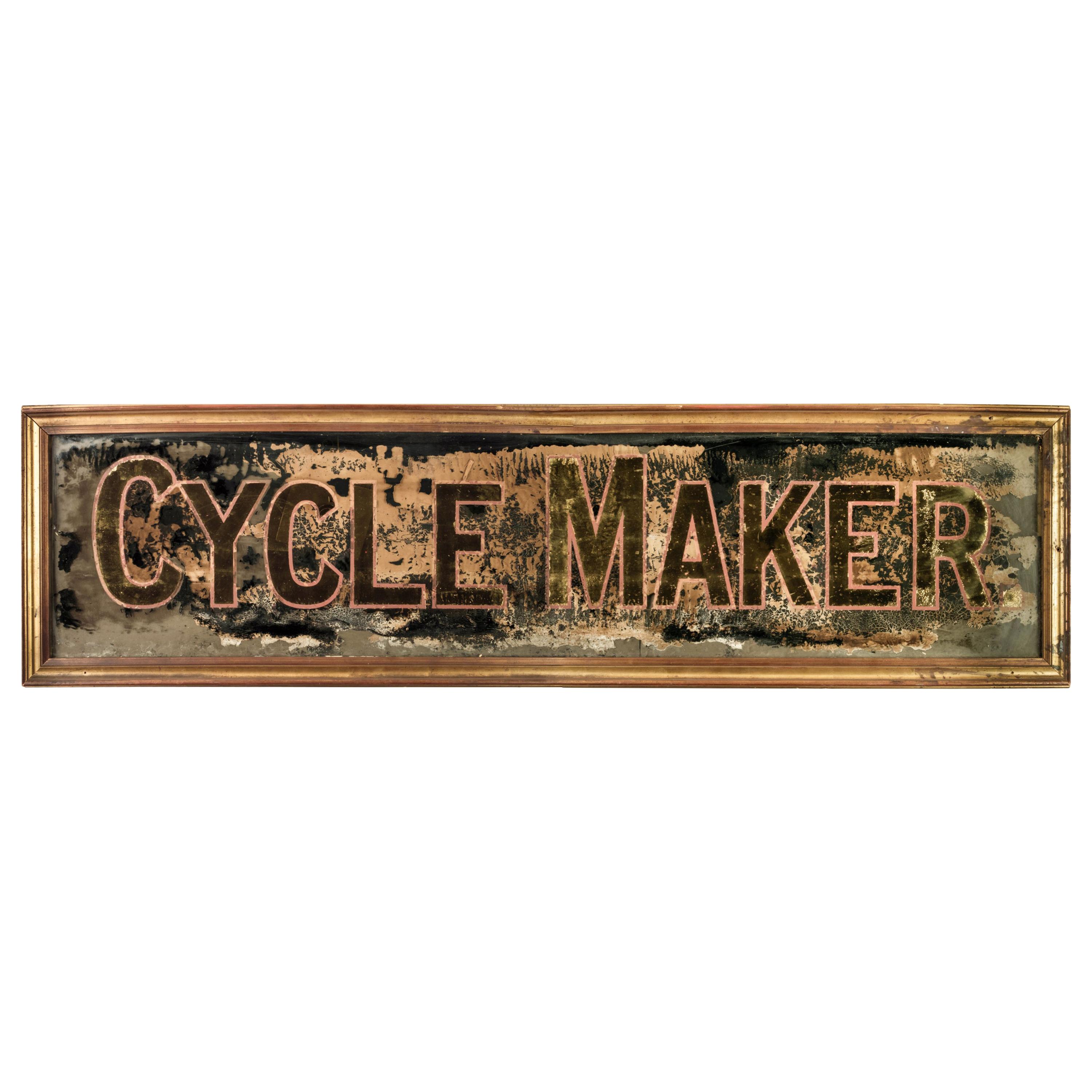 Large Reverse Glass Painted Cycle Maker Advertising Sign, circa 1930-1935