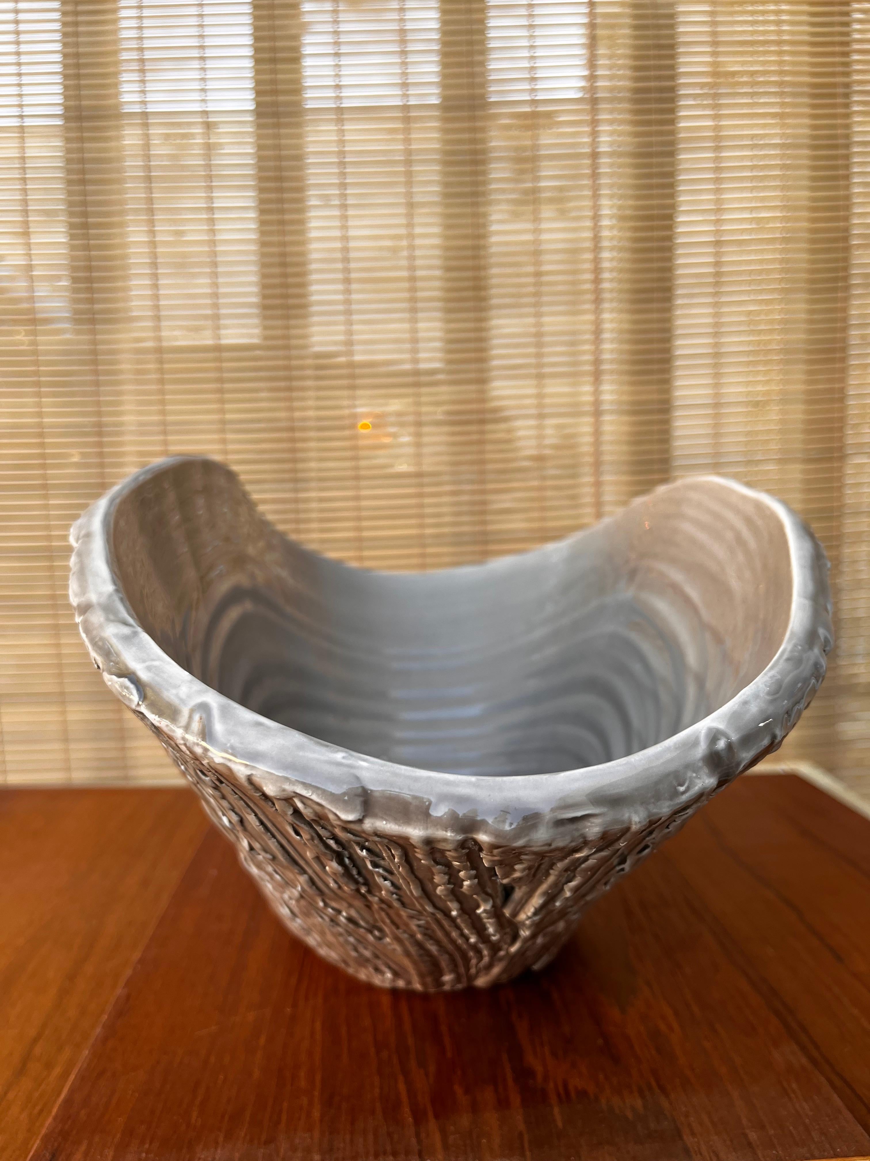 Large Early 21st Century Textured Ceramic Bowl / Centerpiece by Abigails, Italy For Sale 6