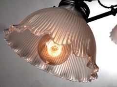 Large Early 6 Light Twisted Rope Chandelier - Frosted and Wavy Prismatic Shades