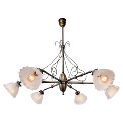 Large Early 6 Light Twisted Rope Chandelier - Frosted and Wavy Prismatic Shades