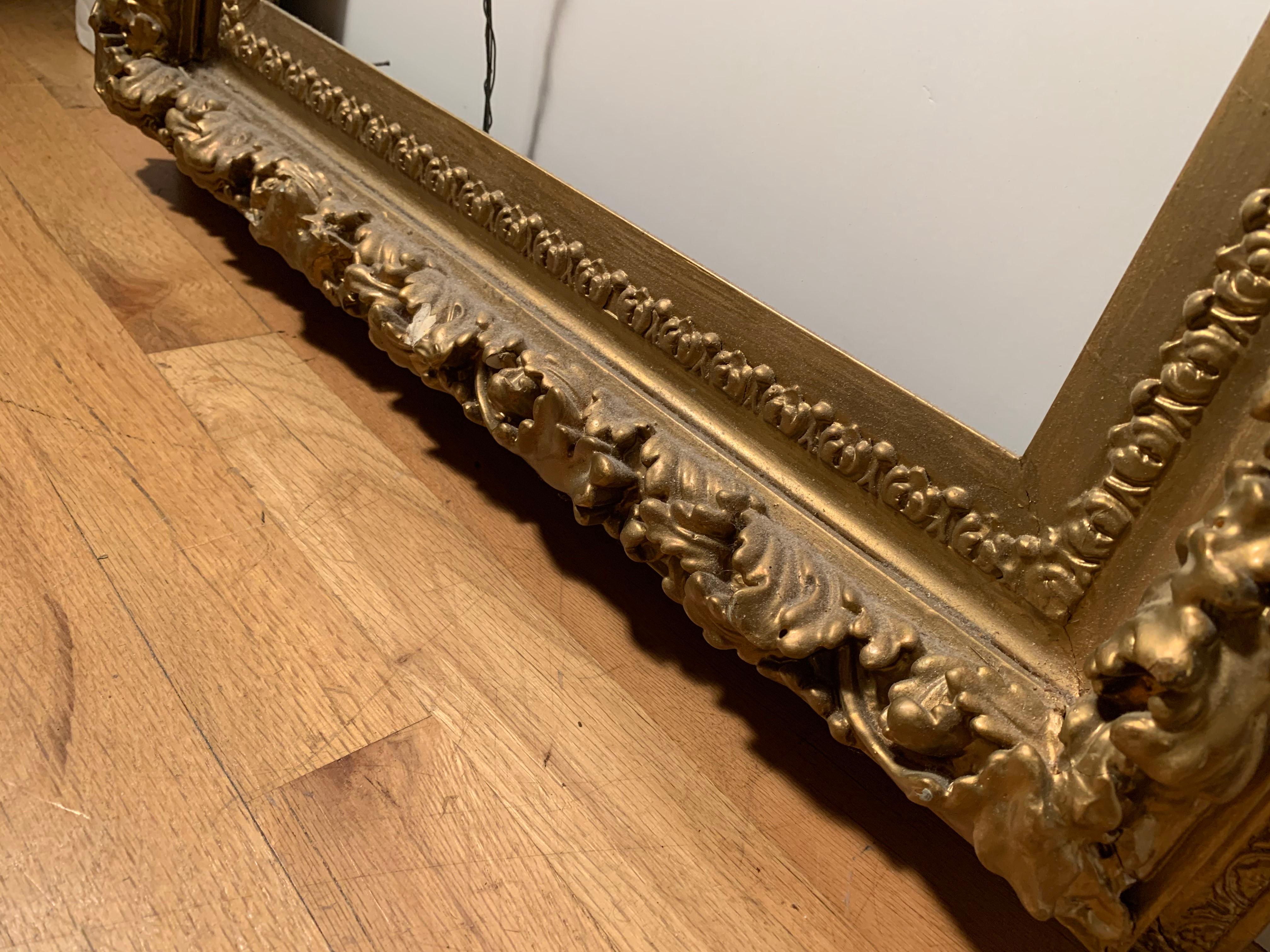 Gran Espejo / Marco de Arte Antiguo Francés Dorado / Dorado Temprano en venta 2