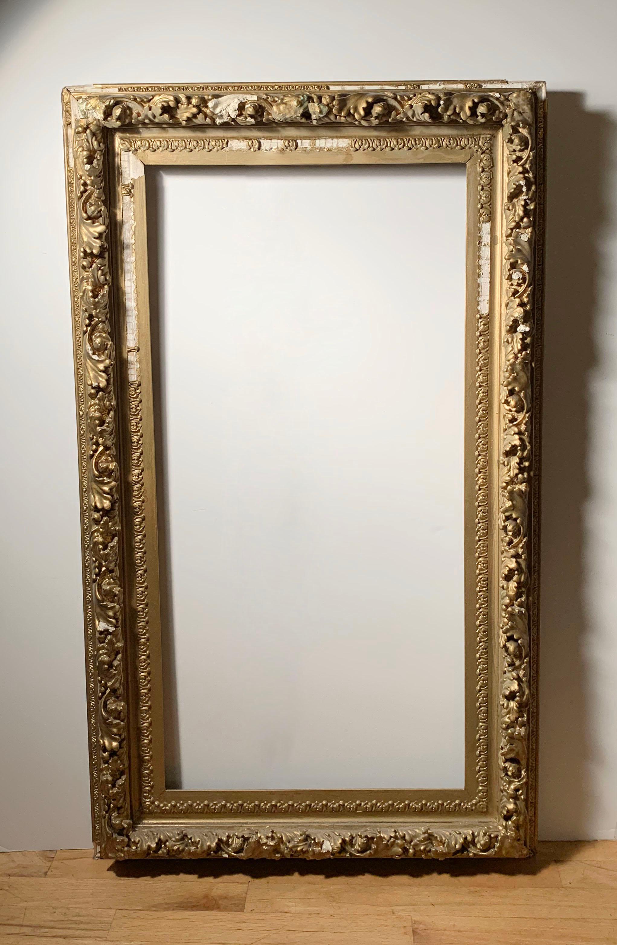 Large antique gilt French mirror / art frame

Needs restoration. A beautiful design for either a mirror or period artwork,
19th century or earlier.
 
  