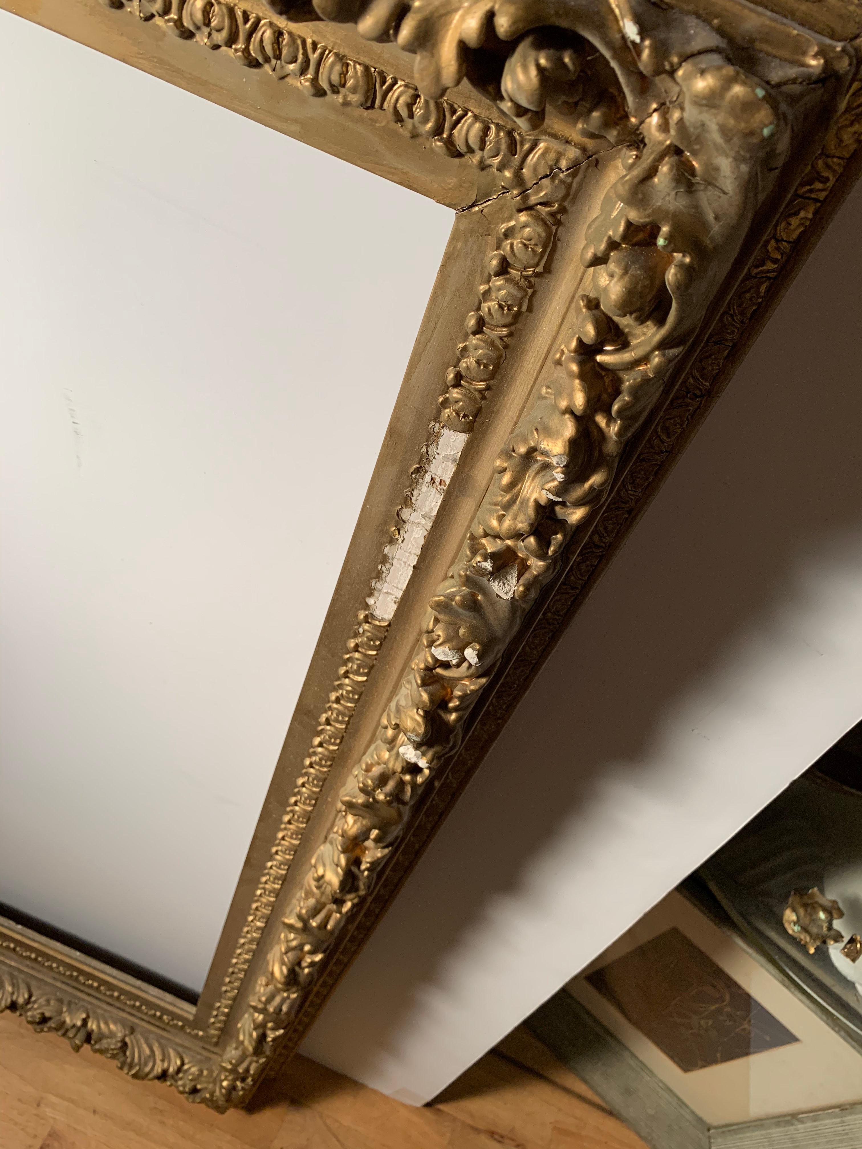 Giltwood Large Early Antique Gilt / Gilded French Mirror / Art Frame For Sale