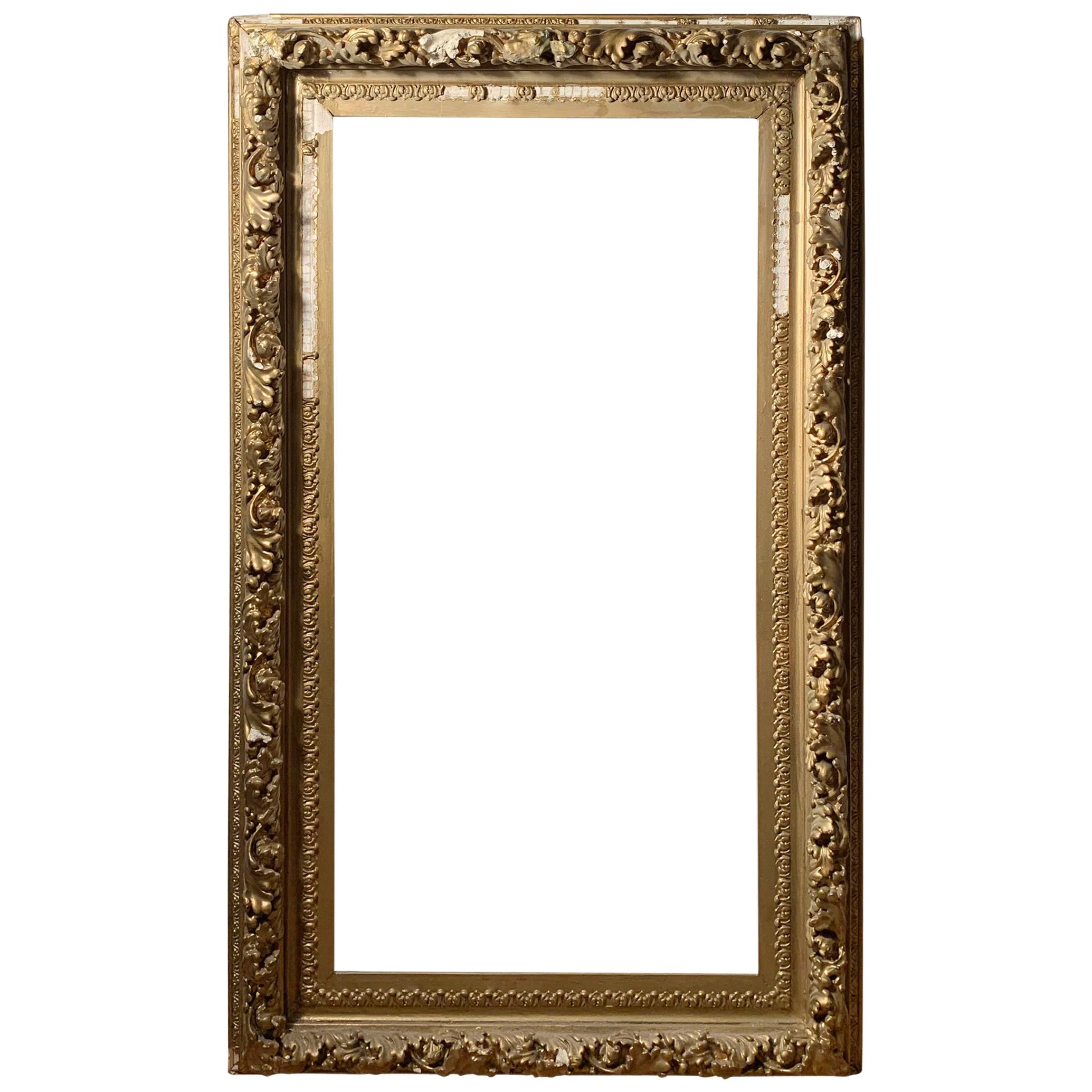 Grand miroir/cadre d'art français d'antiquités doré et doré
