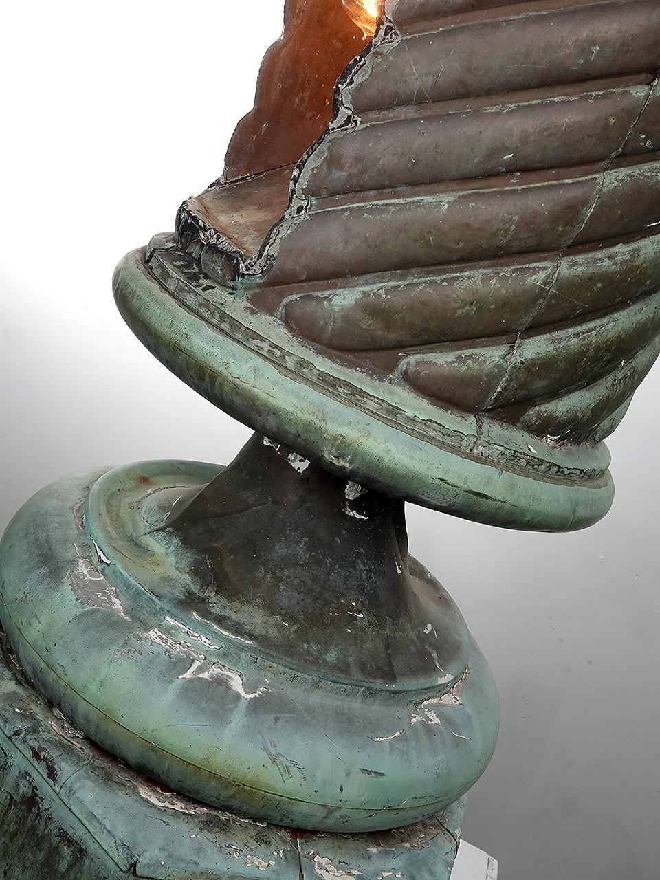 American Large Early Architectural Verdigris Building Elements, Stair Lamps