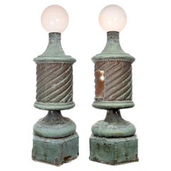 Large Early Architectural Verdigris Building Elements, Stair Lamps
