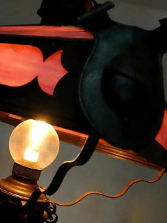 Large Early Arts and Crafts Oil Lamp, Electrified