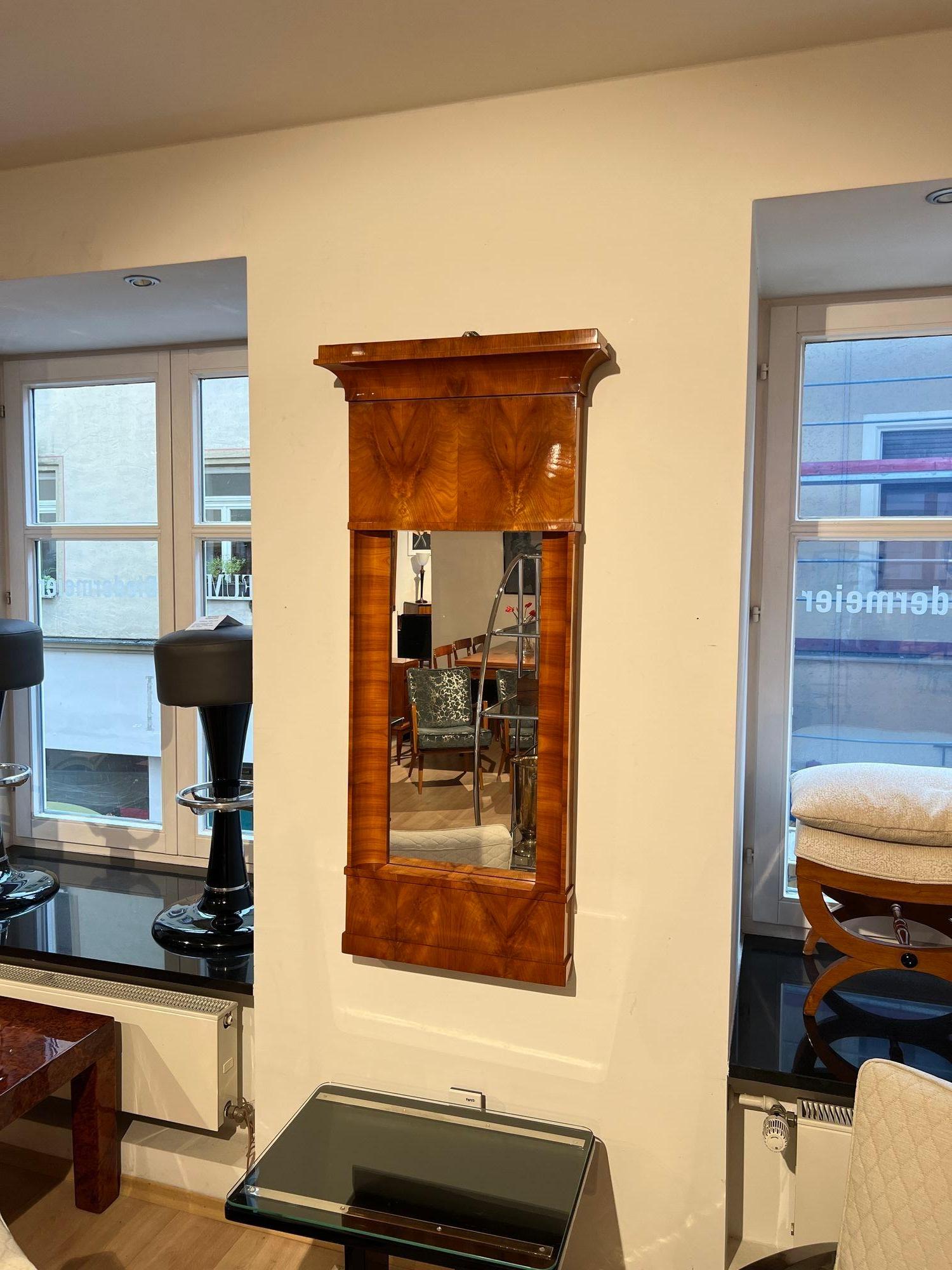 Early 19th Century Large Biedermeier Wall Mirror, Cherry Veneer, South Germany circa 1820