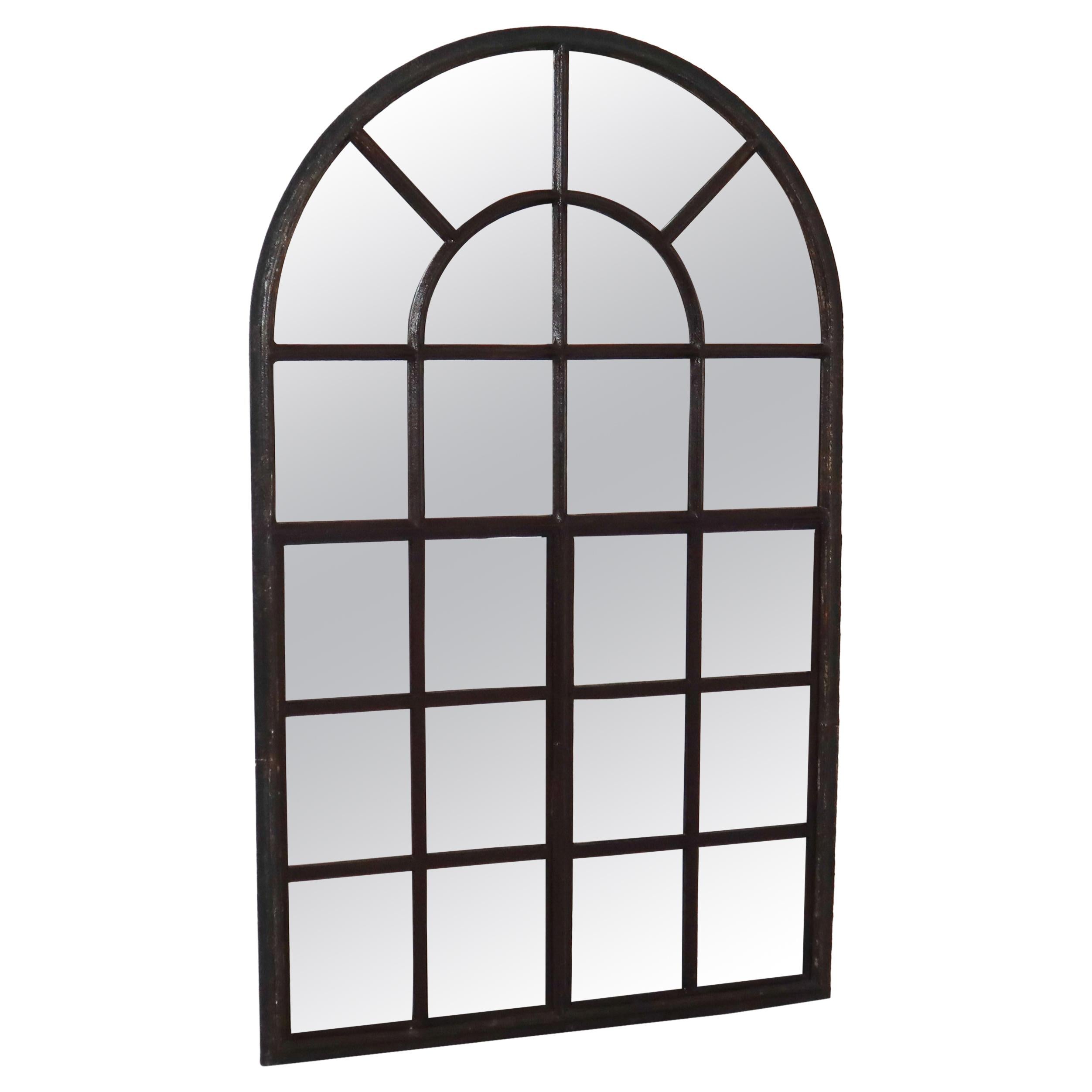 Large Early Cast Iron Arched Industrial Window with Mirror, France, 1800s