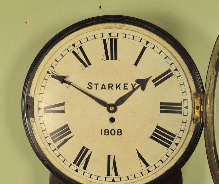 Large Early Convex Wooden Dial Clock For Sale at 1stDibs