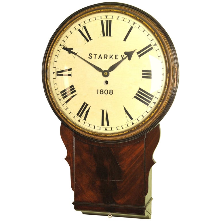 Large Early Convex Wooden Dial Clock For Sale at 1stDibs