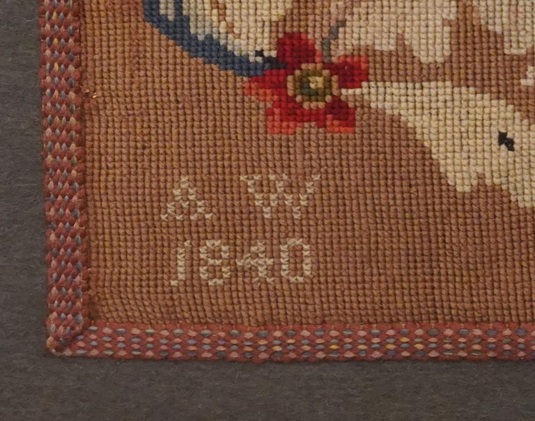 Large Early English Framed Needlepoint Depicting Hunting Scene with