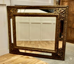 Large Early French Toleware Brass Cushion Mirror