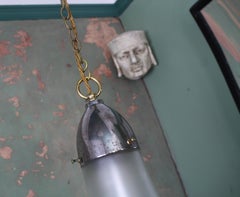 Large Early Frosted 20th Century Steel and Brass, Peter Behrens Luzette Pendant