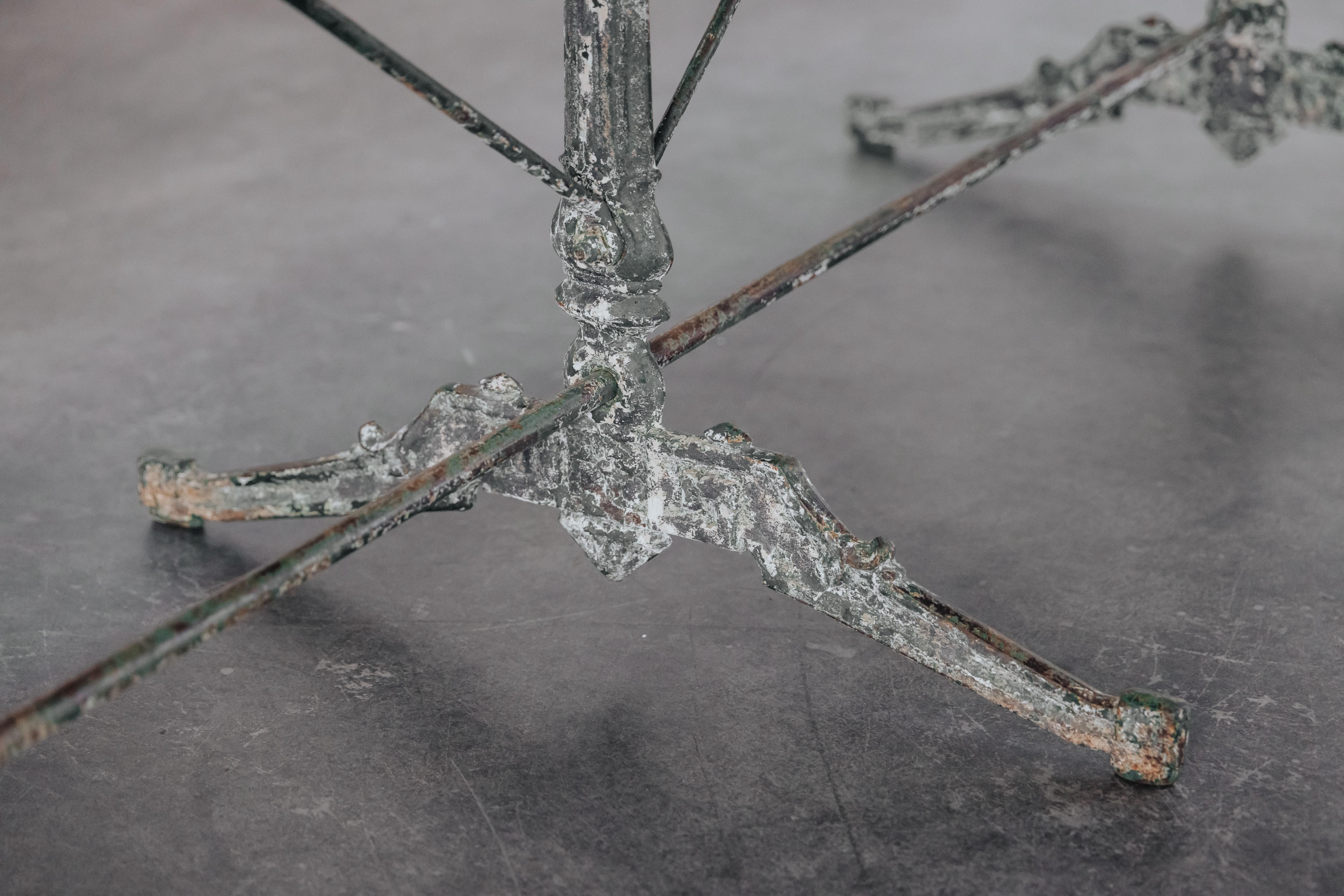 Large Early Marble and Cast Iron Garden Table From France, Circa 1880.  Superb model with fantastic original paint.  Nice patina and use.