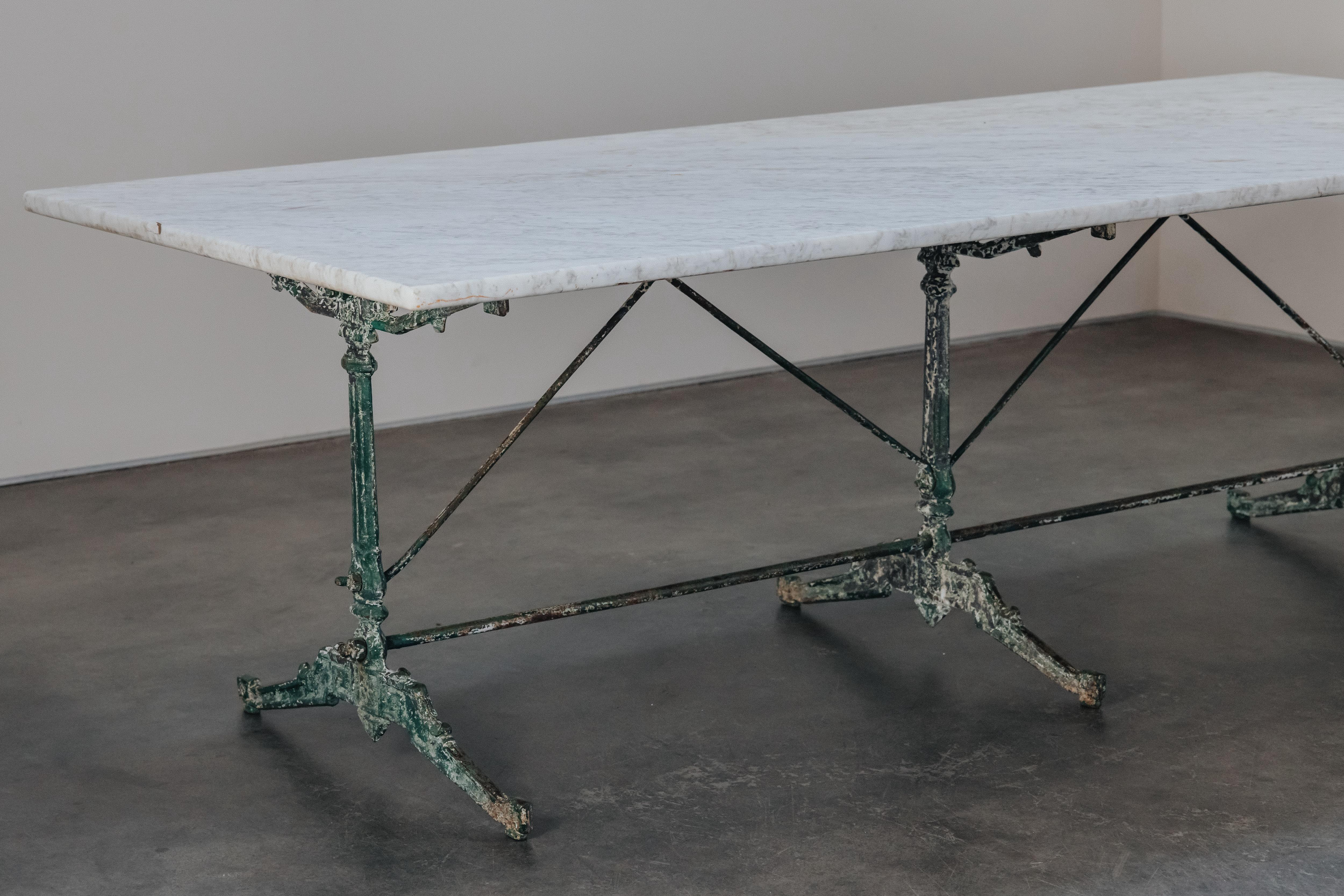 European Large Early Marble and Cast Iron Garden Table From France, Circa 1880 For Sale