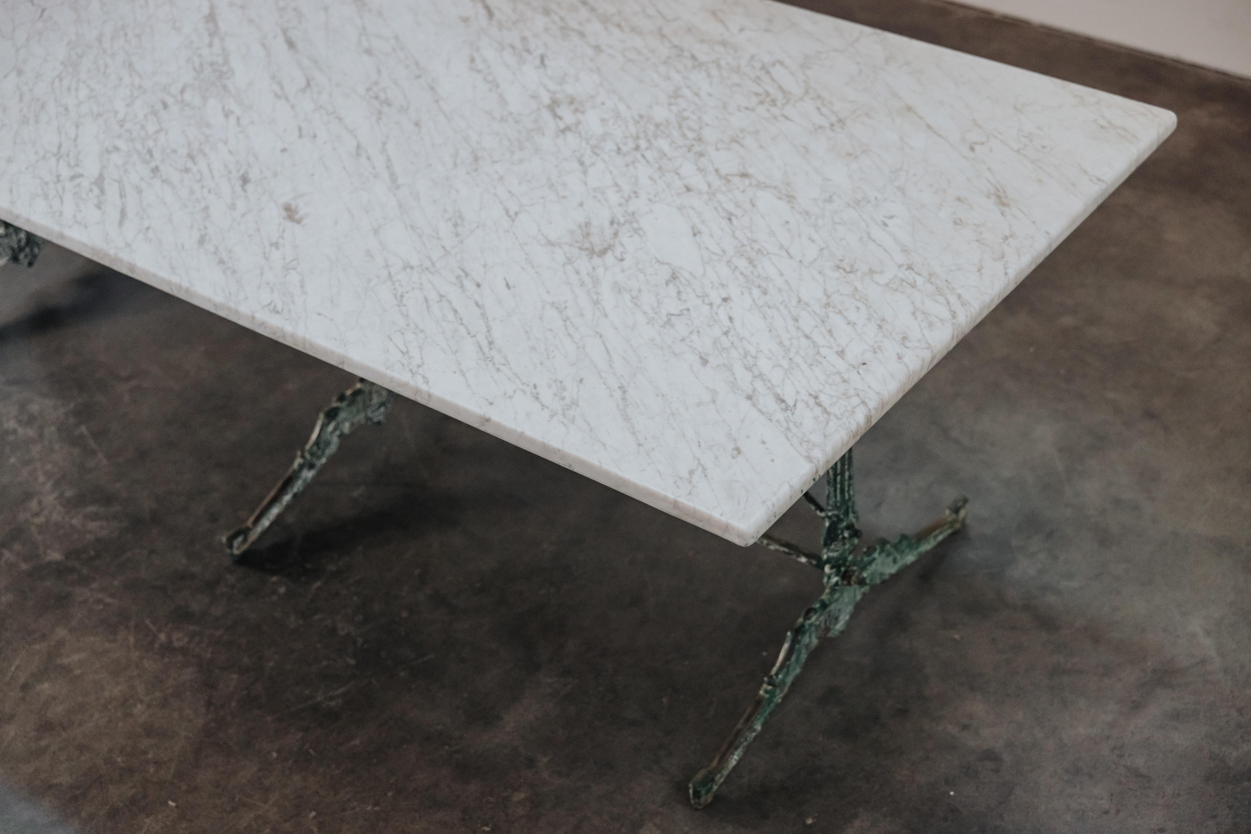 Large Early Marble and Cast Iron Garden Table From France, Circa 1880 In Good Condition For Sale In Nashville, TN