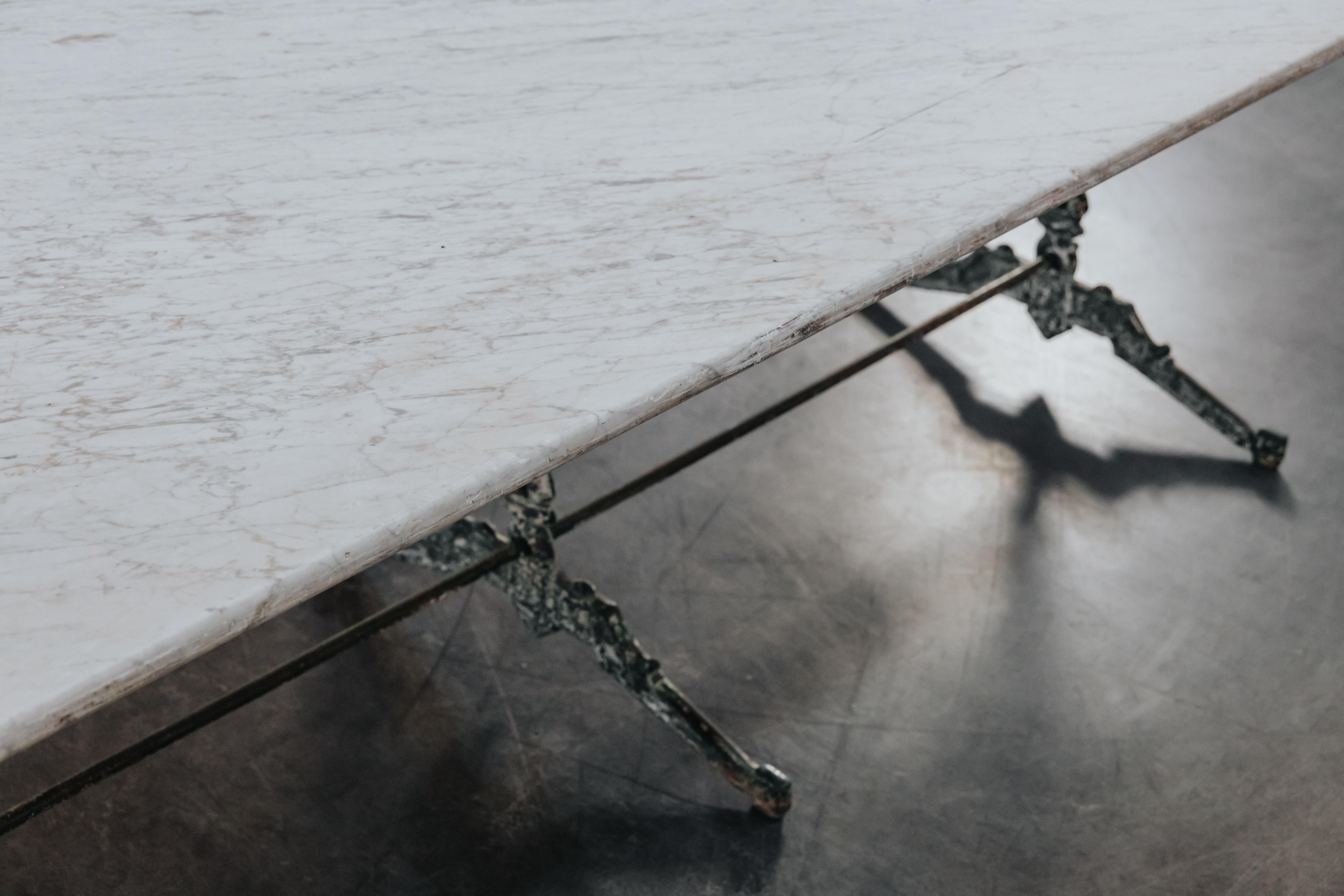 Late 19th Century Large Early Marble and Cast Iron Garden Table From France, Circa 1880 For Sale