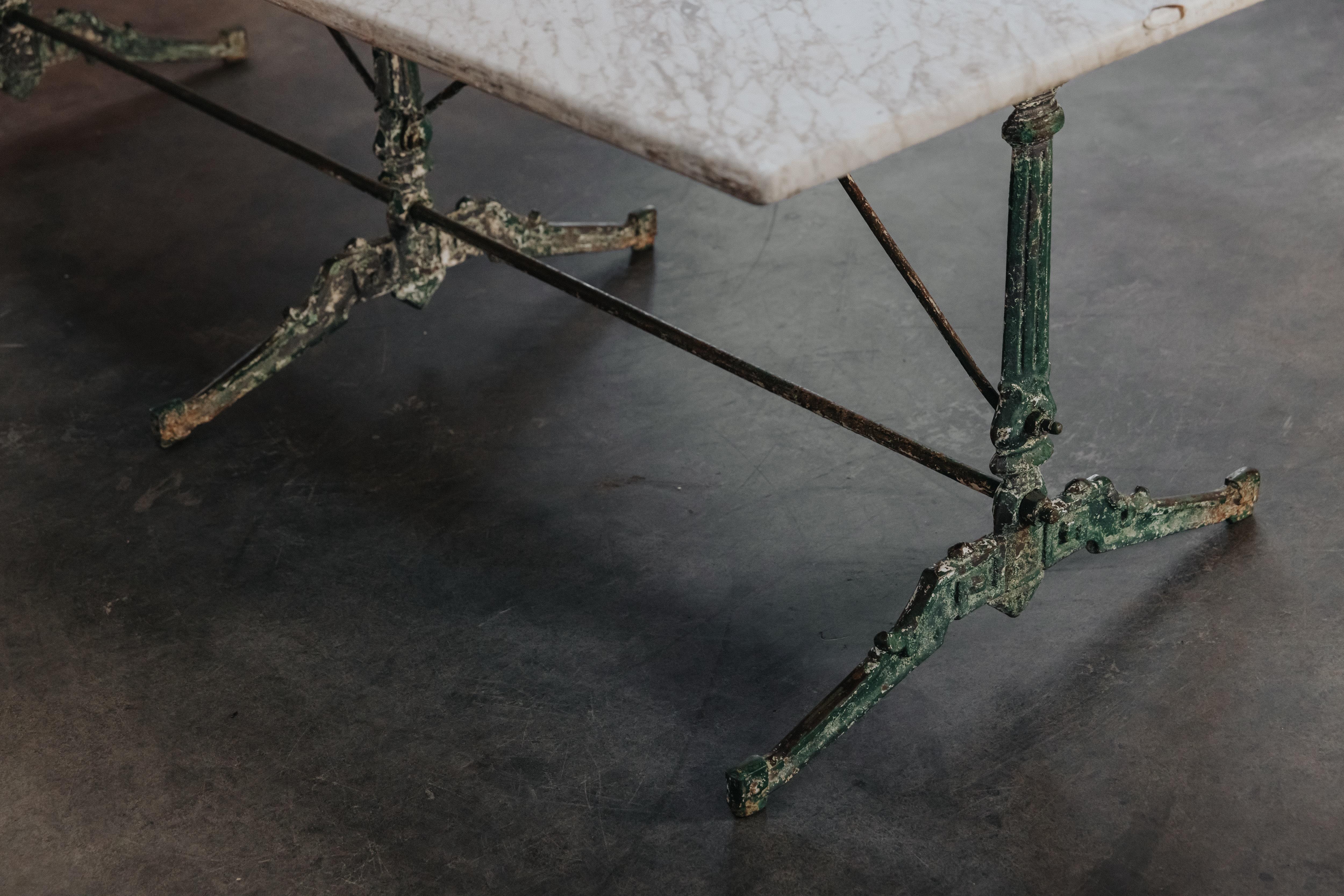 Large Early Marble and Cast Iron Garden Table From France, Circa 1880 For Sale 3