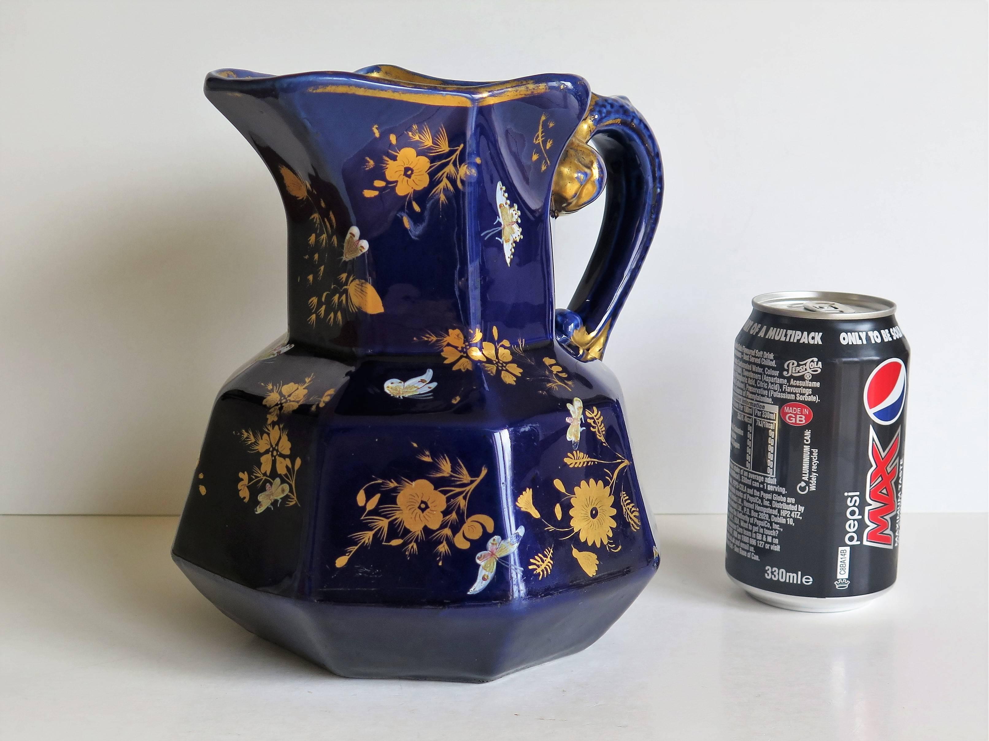 Large Early Masons Ironstone Jug or Pitcher Hand-Painted Butterflies, Circa 1825 10