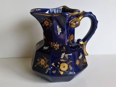 Large Early Masons Ironstone Jug or Pitcher Hand-Painted Butterflies, Circa 1825