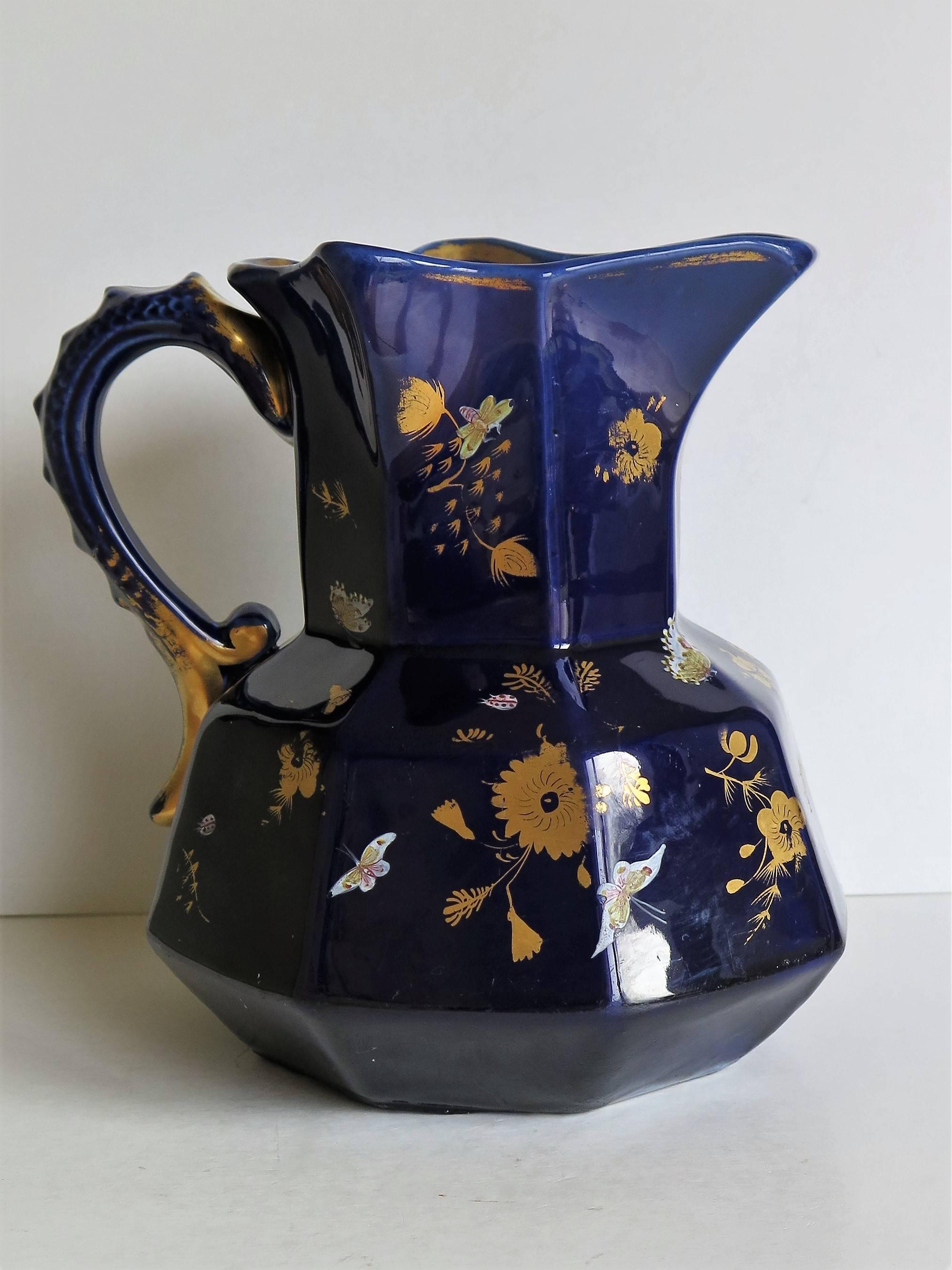 George IV Large Early Masons Ironstone Jug or Pitcher Hand-Painted Butterflies, Circa 1825
